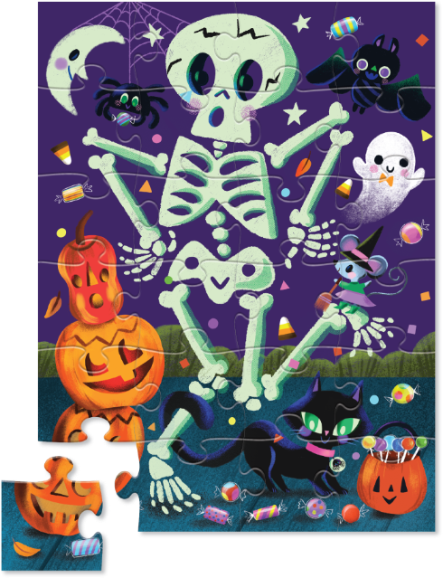 24pc Shape Box Puzzle Spooky Skeleton - Glows in the Dark!